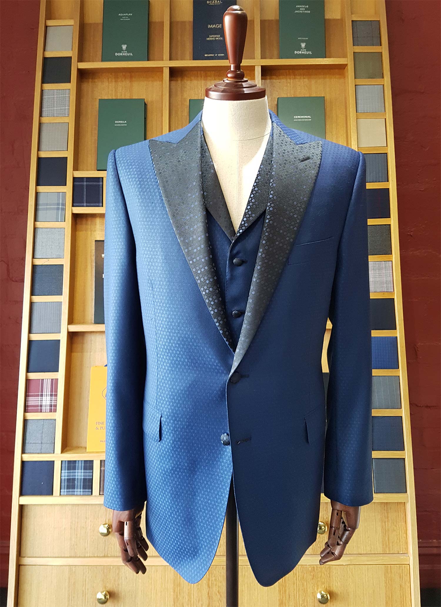 Blue three-piece suit