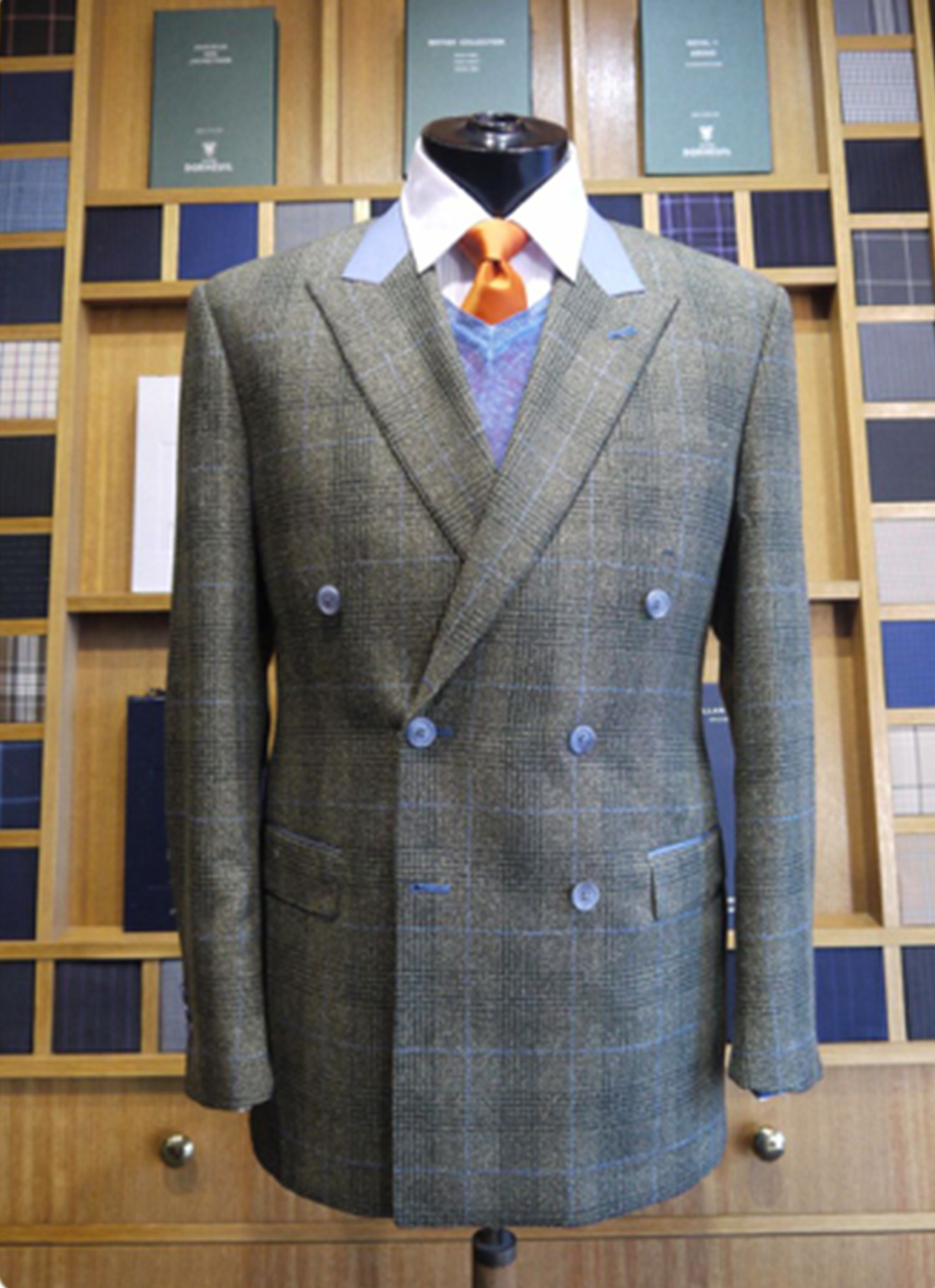 Grey windowpane-check double-breasted suit
