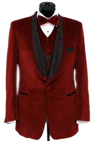 Red velvet three-piece dinner suit