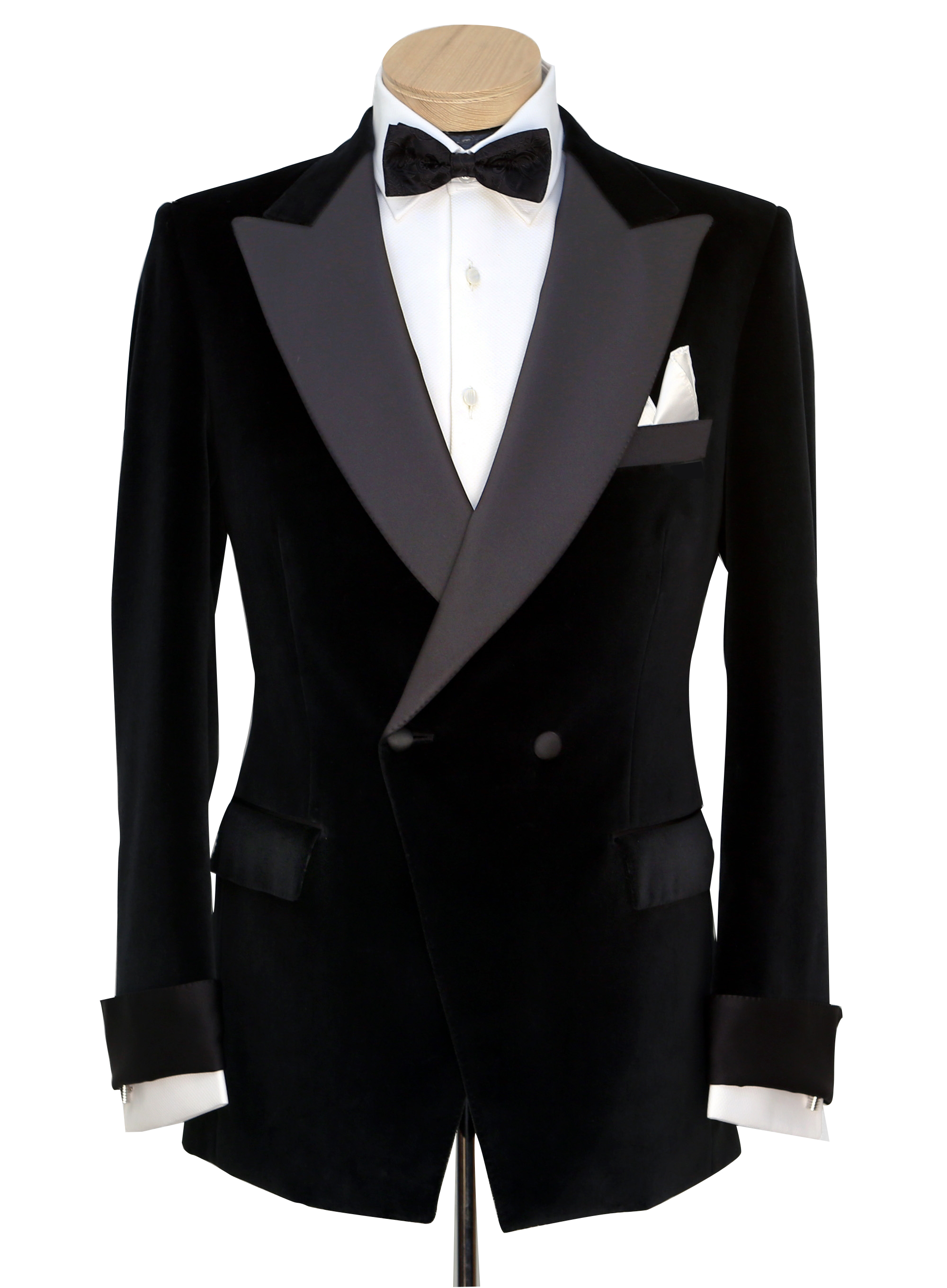 Black velvet double-breasted dinner jacket