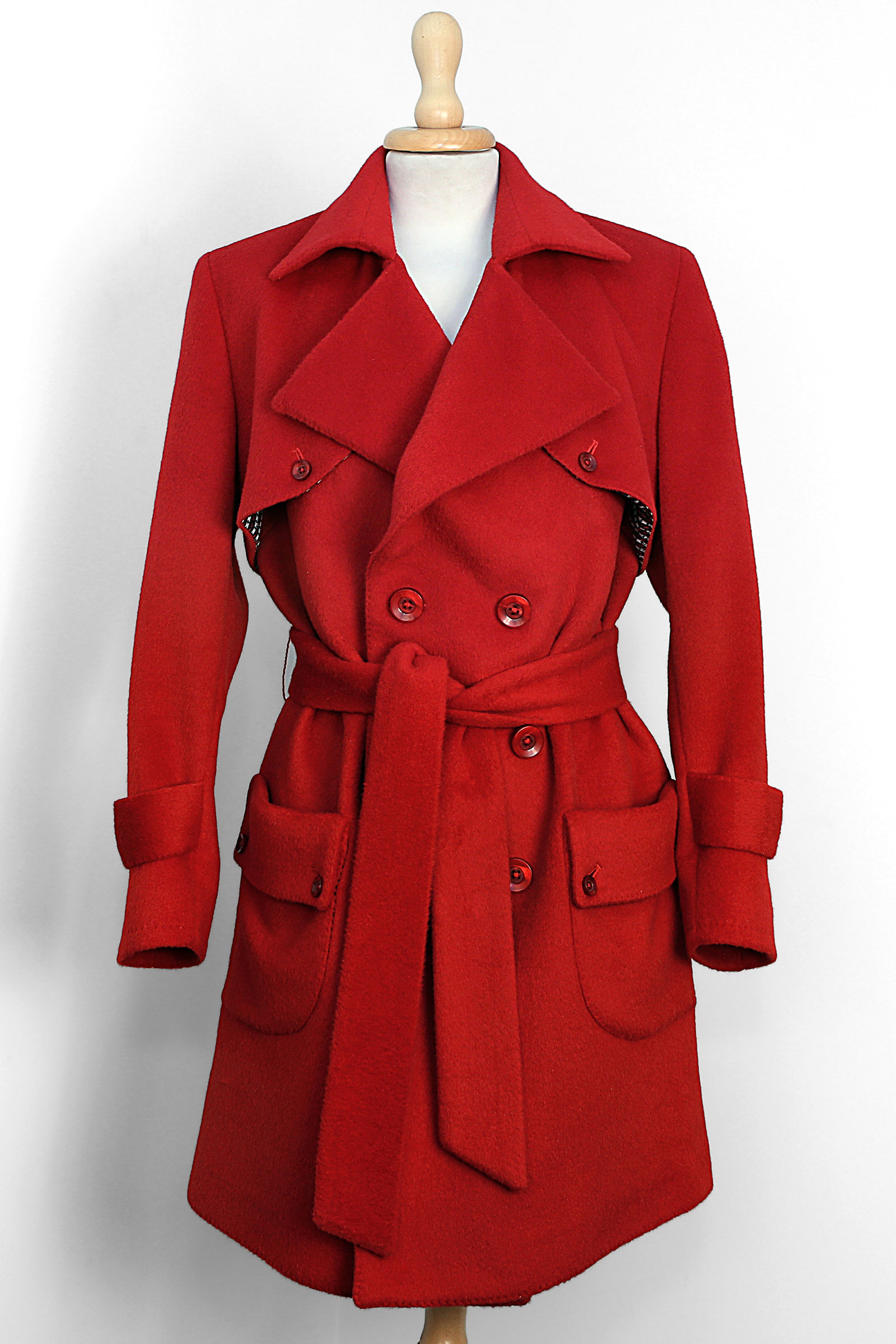 Red wool trench coat