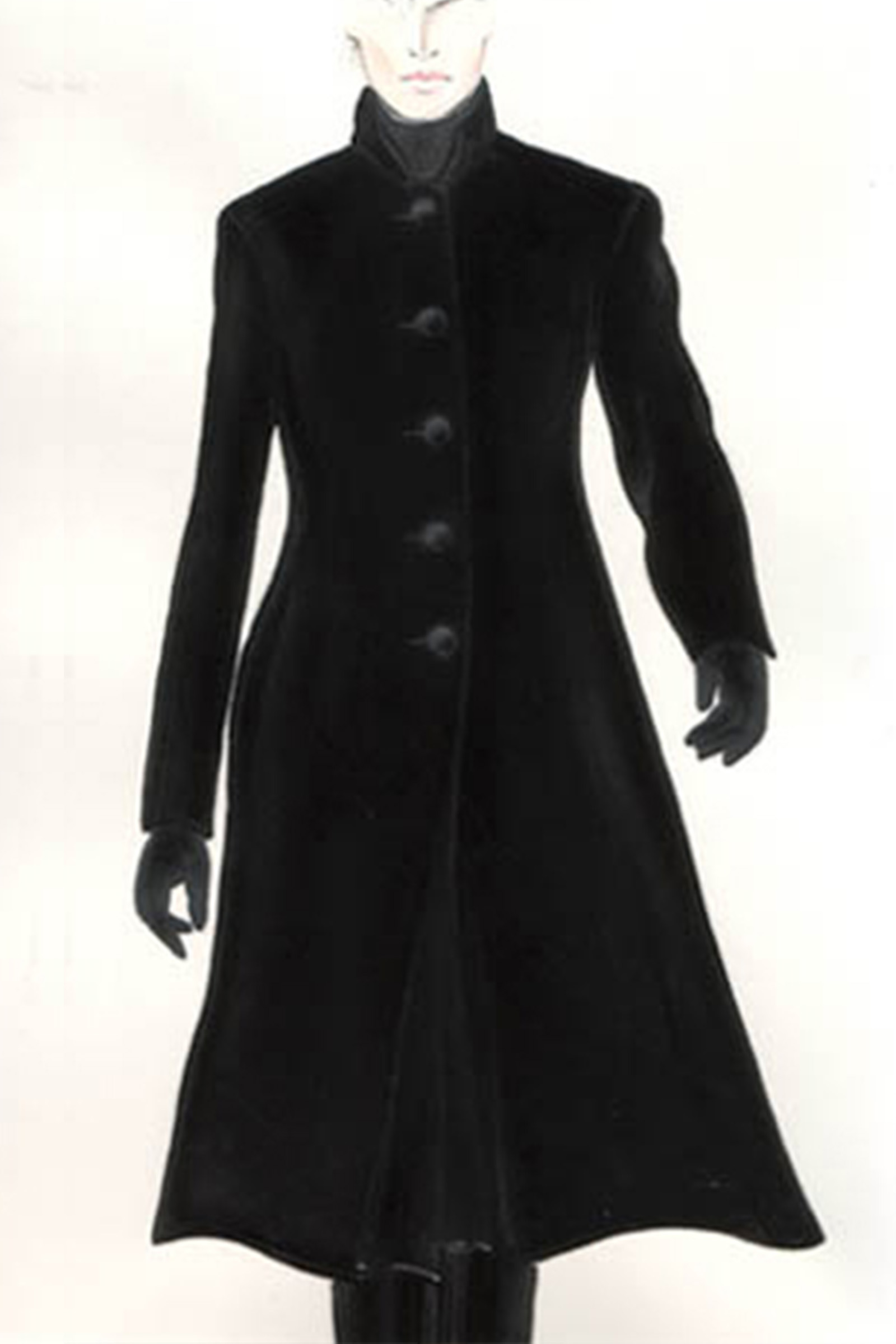 Illustration of a black high-collar women's tailored coat